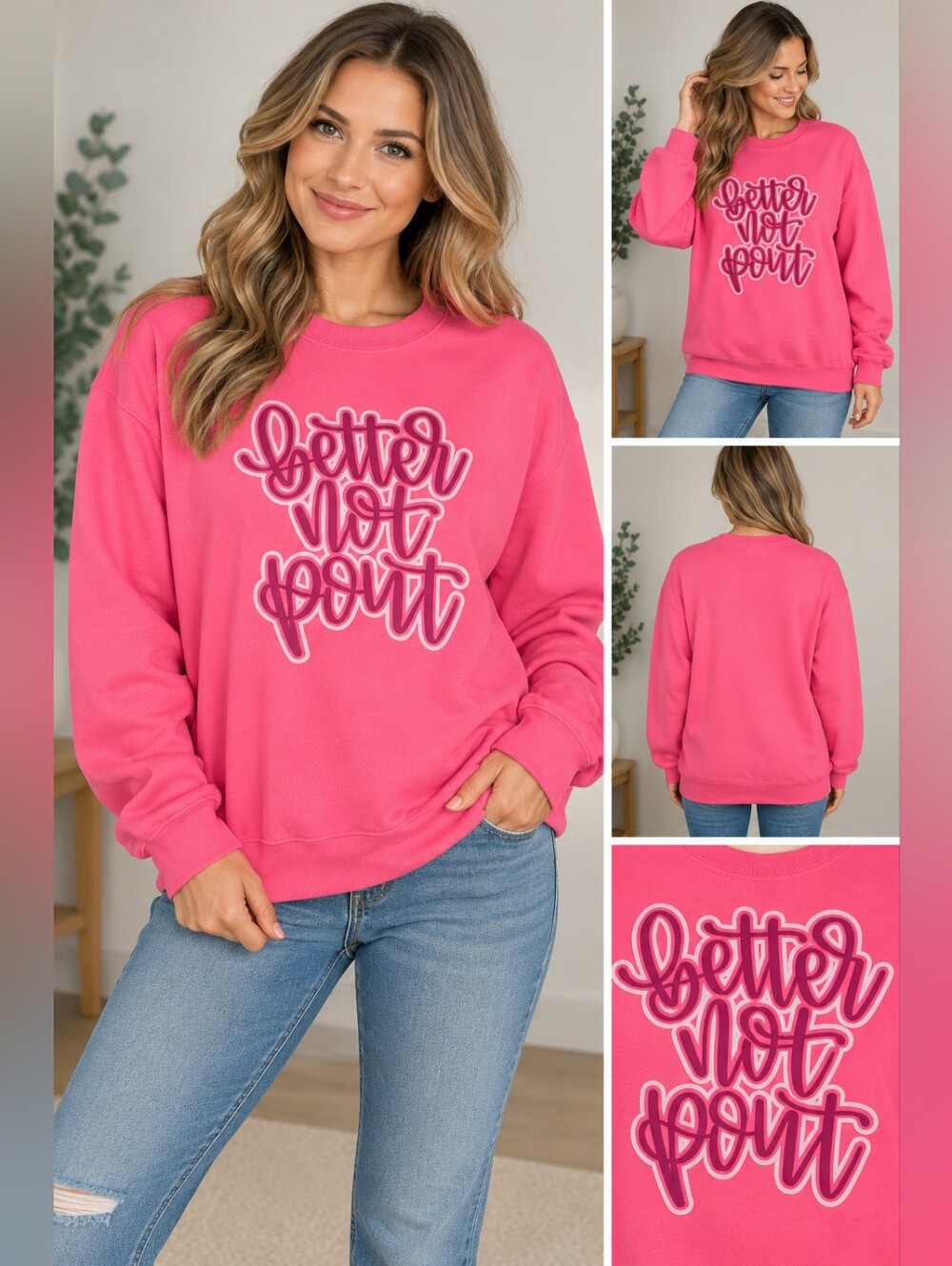 Port & company Women's XL pink better not pout Christmas sweatshirt #26